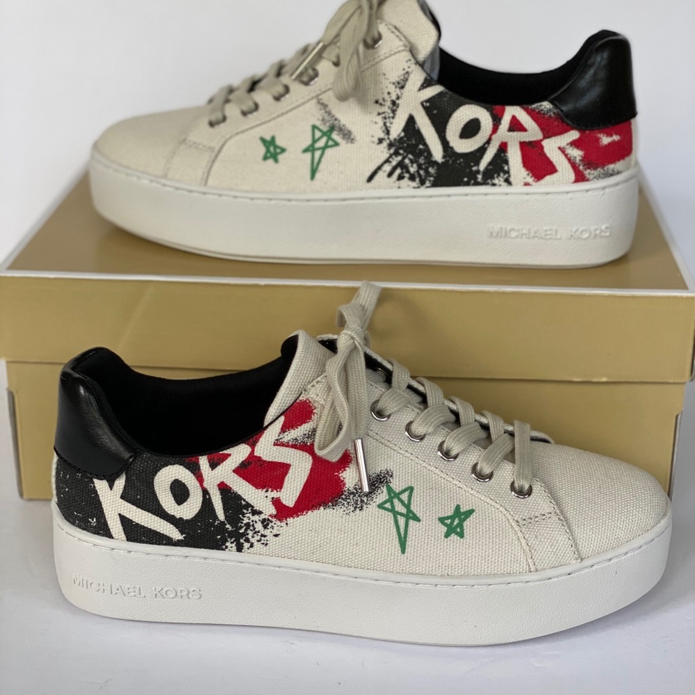 MICHAEL KORS Poppy Lace up Heavy Canvas Cream 6.5. - Picture 3 of 7